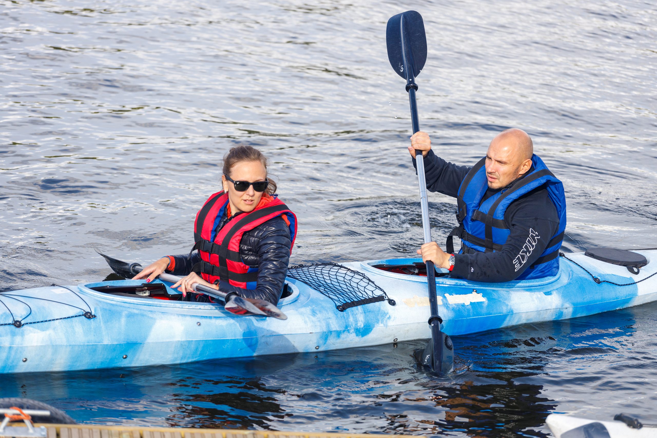 swim on a kayak on the lake