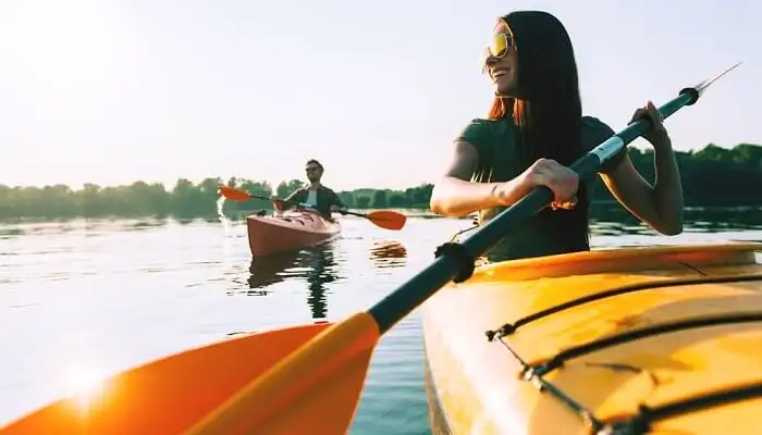 woman happy kayaking