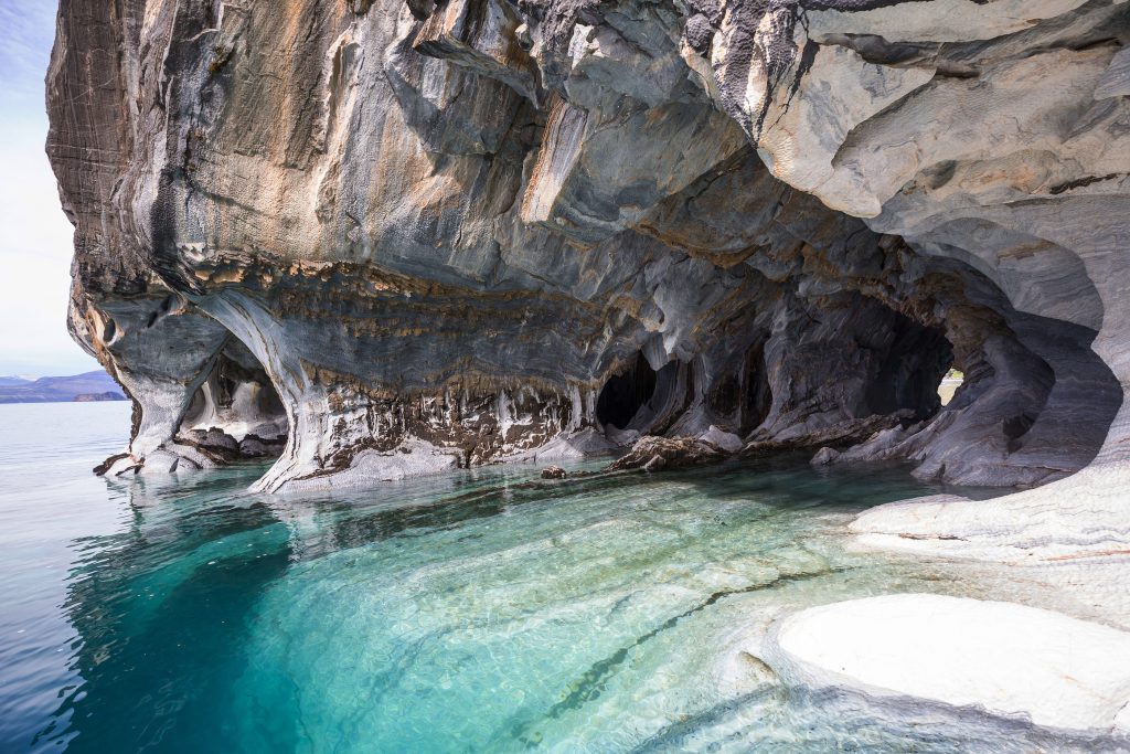 Unusual marble caves on the lake of General Carrera, Patagonia, Chile. Carretera Austral trip.